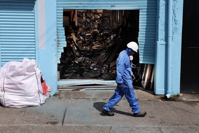 Fire investigators have found asbestos in the ruins of the building. Photograph: Dara Mac Dónaill