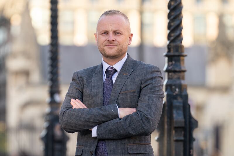 Jamie Bryson at the House of Commons in London in October 2023, after giving evidence to the Northern Ireland Affairs Committee which was investigating the effect of paramilitary activity and organised crime on society in Northern Ireland. Photograph: Stefan Rousseau/PA Wire


