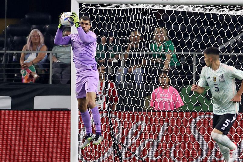 Australia goalkeeper Mathew Ryan makes a save against Mexico at AT&T Stadium in Arlington, Texas, on September 9th, 2023. Photograph: EPA