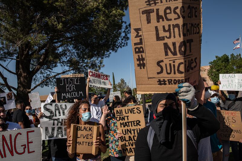 Lynching: protesters call for justice for Malcolm Harsch in Victorville in June 2020. Photograph: Bryan Denton/New York Times