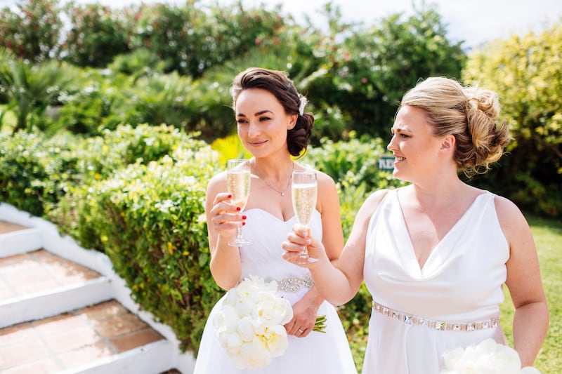 Michelle Walls and Etain Kidney on their wedding day in Spain. Photograph: Albert Pamies