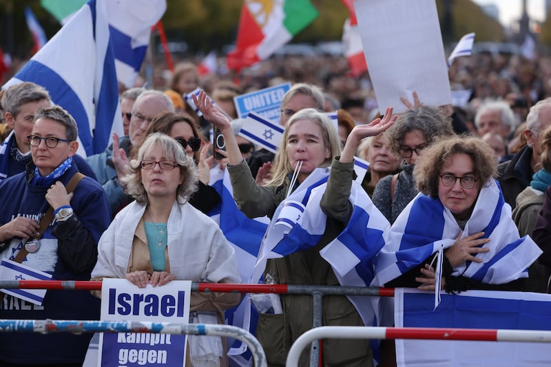 People gather at a demonstration to show solidarity with Israel and against anti-Semitism on October 22nd, 2023 in Berlin, Germany. Photograph: Sean Gallup/Getty Images