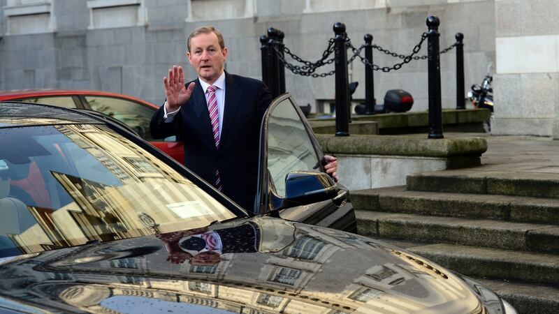 Taoiseach Enda Kenny TD  outside Government Buildings he left for Aras an Uachtarain where  President Michael D Higgins dissolved the Dail. Photograph: Dara Mac Dónaill / The Irish Times