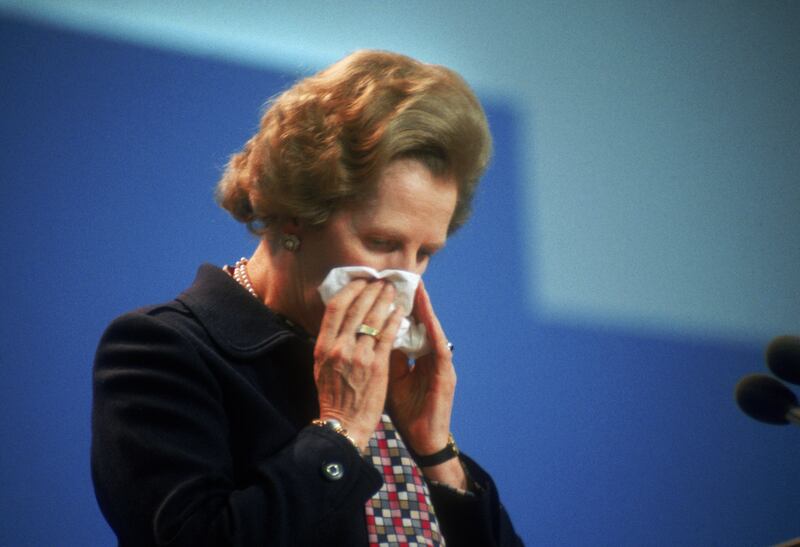 Margaret Thatcher at the Conservative Party conference in Brighton the day after the bombing in 1984. Photograph: Fox Photos/Hulton Archive/Getty Images  