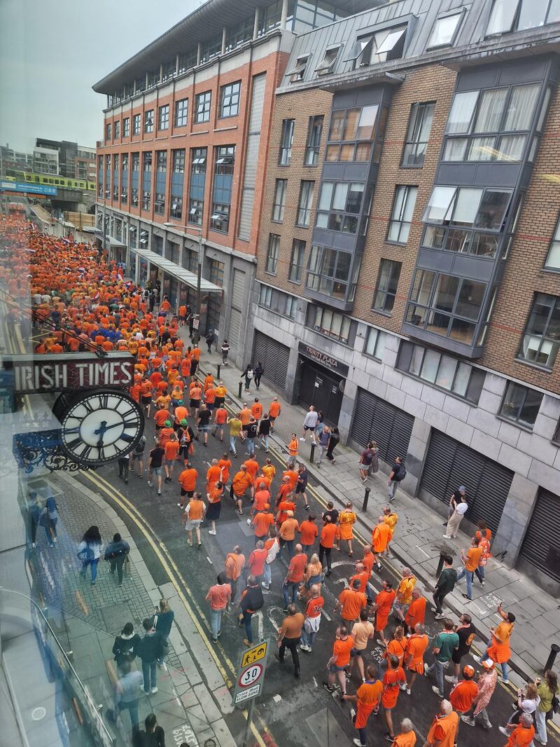 Dutch fans descending on Dublin. Photograph: Laura Coates