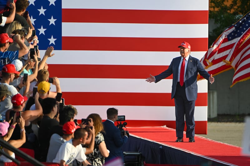 Donald Trump in Des Moine: 'This has been a great two weeks'. Photograph: EPA