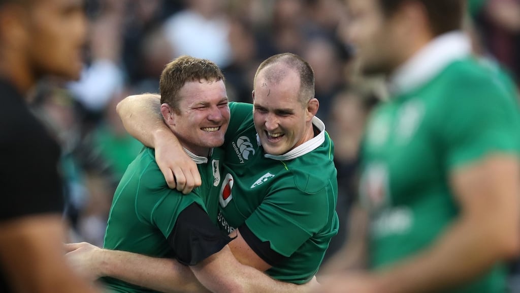 Donnacha Ryan and Devin Toner celebrate beating the All Blacks in Chicago. Photograph: Inpho