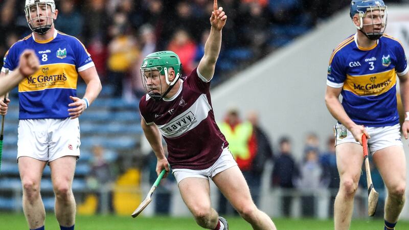 James Devaney celebrates scoring a goal for Borris-Ileigh in the county final win over Kiladangan. Photograph: Lorraine O’Sullivan/Inpho