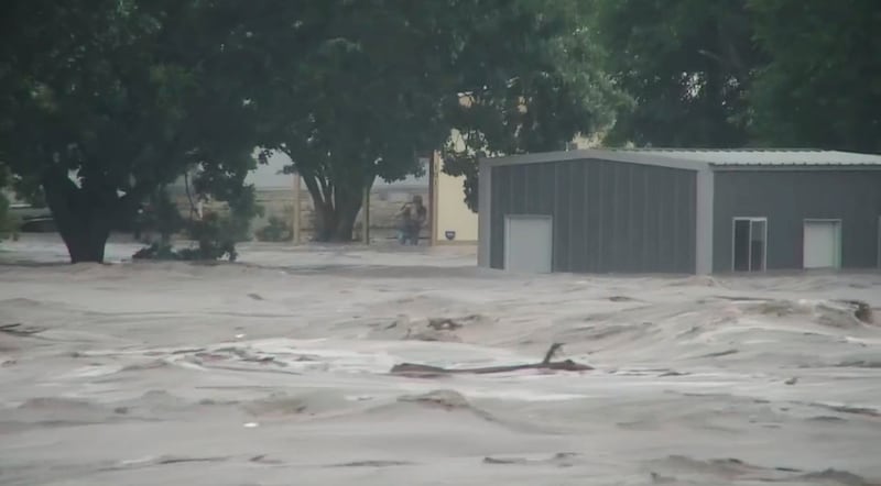 Water rises from severe flooding along the Guadalupe river in Texas. Photograph: KSAT via AP