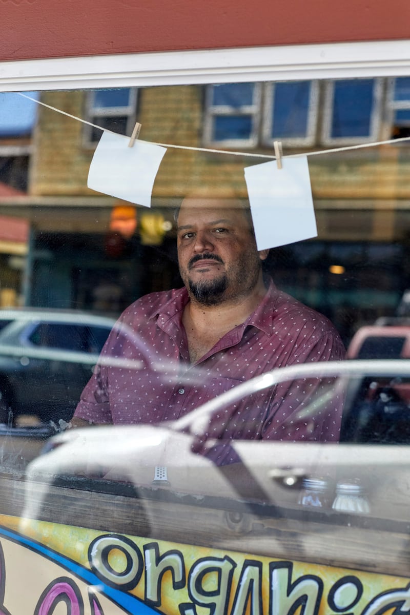 Nick Rodriguez, general manager of Flatbread Company, a pizza restaurant in Paia. Photograph: Bailey Rebecca Roberts/New York Times
                      