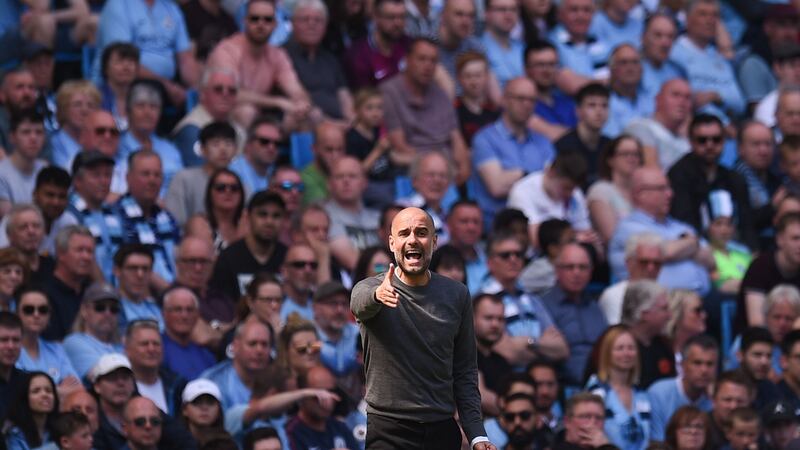 Pep Guardiola saw his side edge their way past Tottenham at the Etihad. Photograph: Oli Scarff/AFP/Getty