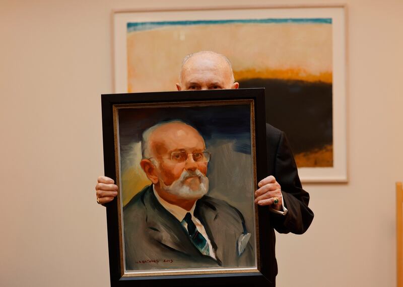 YOU'VE BEEN FRAMED: Independent Senator David Norris was honoured by Seanad colleagues at a ceremony in Leinster House after Ceann Comhairle Seán Ó Fearghaíl presented him with a portrait executed by artist William Nathans. Norris is the longest-serving member of the house having first been elected in 1987. Photograph: Alan Betson
