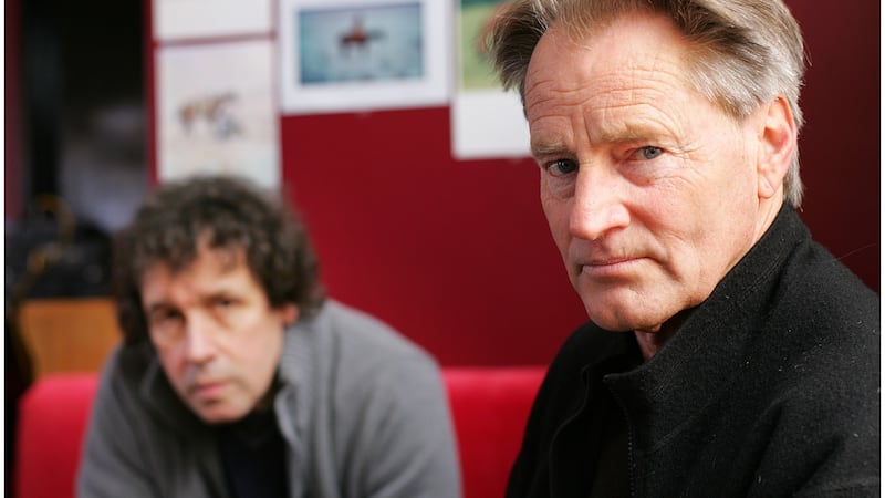 Stephen Rea and Sam Shepard during a break from rehearsals of ‘Kicking a Dead Horse’ at the Peacock Theatre in the Abbey, 2007. Photograph: Bryan O’Brien