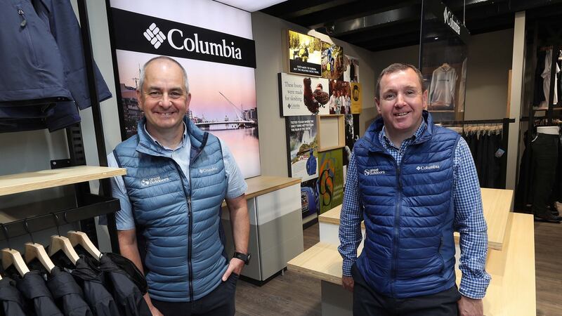 Co-directors of Great Outdoors, Ken Costigan (L) and Derek Moody, open Columbia’s first brand store in Ireland, as a partnership venture.