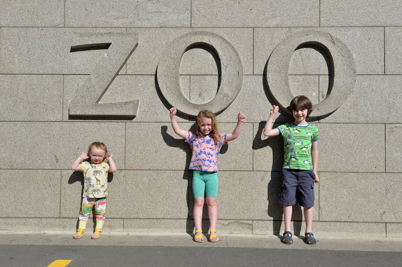 Aria (1), Isla (5), and Eddie (7) O'Connell from Phibsborough enjoying a day at Dublin Zoo

