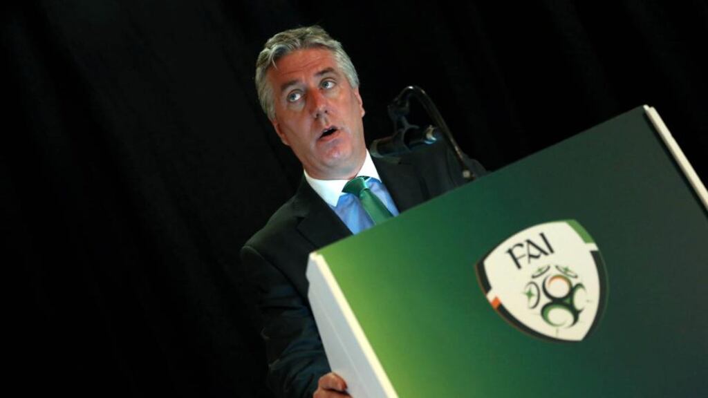 John Delaney adreessing the FAI agm at the  Arklow Bay Hotel, Arklow, Co. Wicklow. Photograph: Donall Farmer/Inpho
