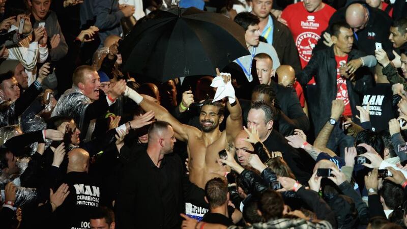 Haye walks to the ring ahead of his bout with Chisora at Upton Park. Photo: Getty Images