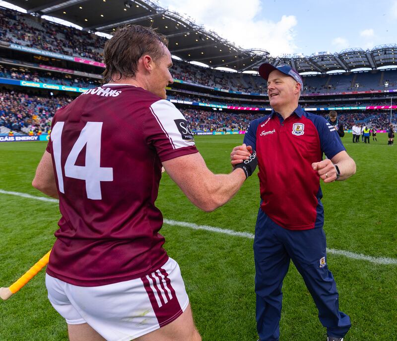 Galway's Conor Whelan with Galway manager Micheál Donoghue. Photograph: Tom O’Hanlon/Inpho