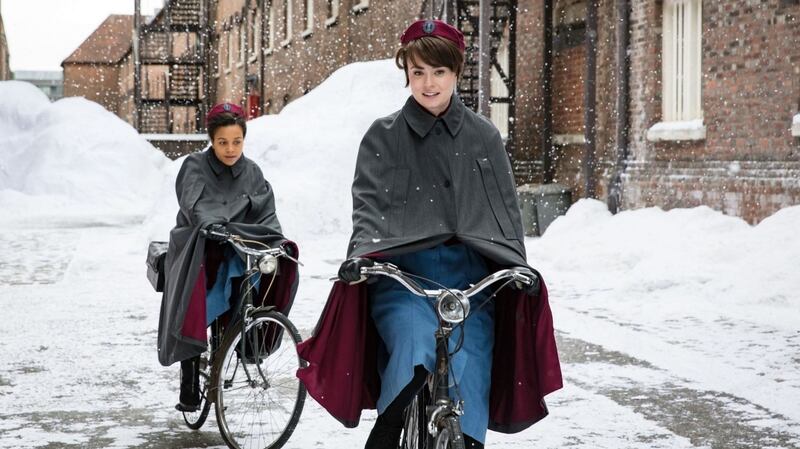 Leonie Elliott and Jennifer Kirby in Claathe Midwife.Photo: BBC