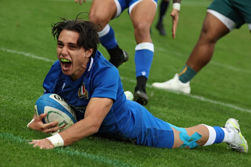 The impressive Ange Capuozzo notched a double last weekend against the Wallabies. Photograph: Giuseppe Fama/Inpho


