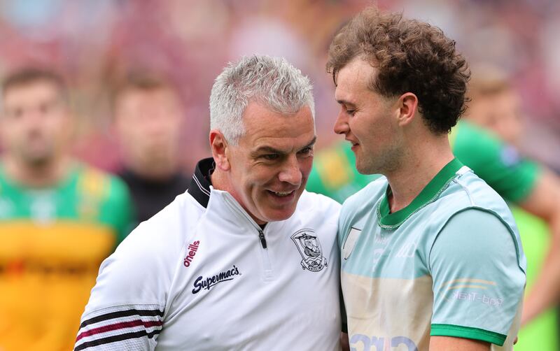 Galway manager Pádraic Joyce and Robert Finnerty will be hoping to maintain the county's fine form when they encounter Armagh on Sunday. Photograph: James Crombie/Inpho