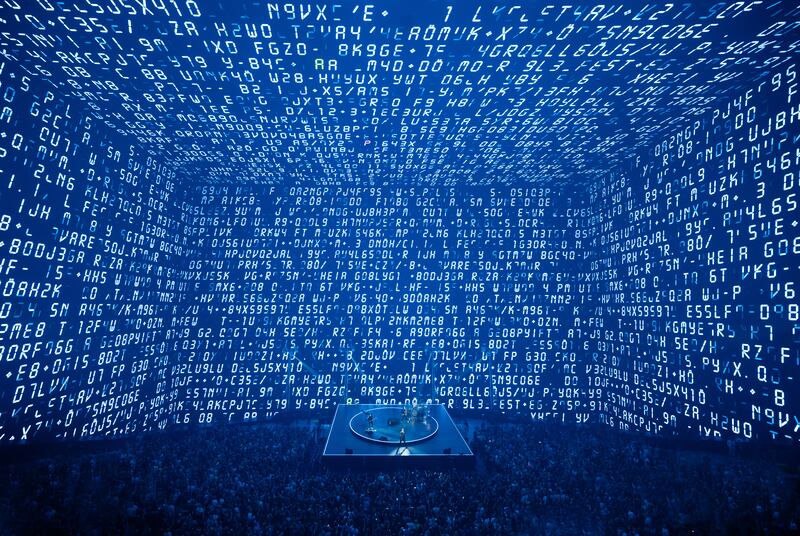 U2 in Las Vegas. The wonders of mind-boggling technology render this cornerless venue into a box shape. Photograph: Stufish Entertainment Architects 