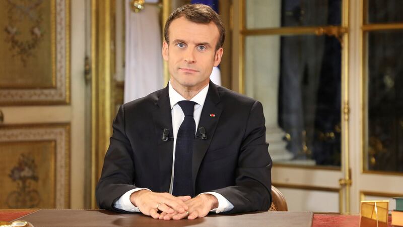 French president Emmanuel Macron addressing the nation: “The events of recent weeks . . . have mixed legitimate demands with an inadmissible cycle of violence.” Photograph: Ludovic Marin/Reuters