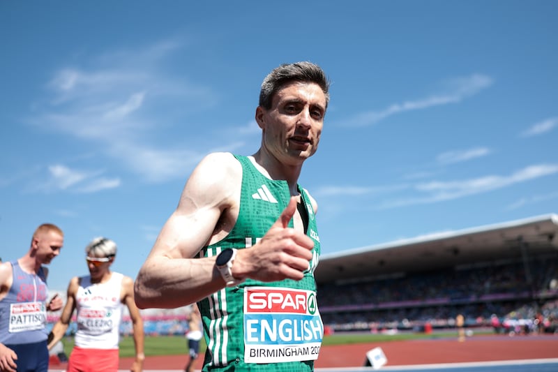 Ireland’s Mark English celebrates after setting a championship record in the semi-final. Photograph: Morgan Treacy/Inpho