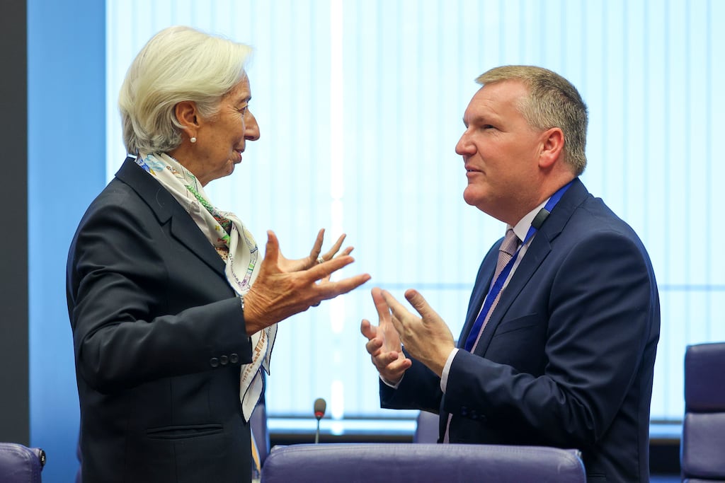 Michael McGrath pictured with ECB president Christine Lagarde in October 2023. Photograph: EPA