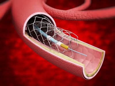 A detailed illustration showing a vascular stent inside the vein