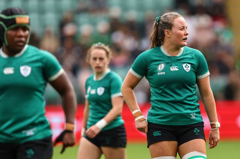 Ireland's Fiona Tuite misses out against New Zealand, with Grace Moore filling in. Photograph: Ben Brady/Inpho