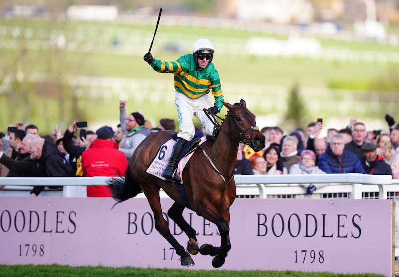 Mark Walsh aboard Inothewayurthinkin after winning the Cheltenham Gold Cup. Photograph: Mike Egerton/PA 