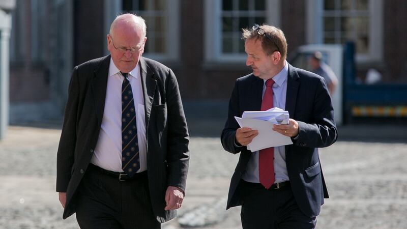 Michael McDowell SC and his client Sgt Maurice McCabe arriving at the Charleton  Tribunal in Dublin Castle on Wednesday. Photograph: Gareth Chaney/Collins.