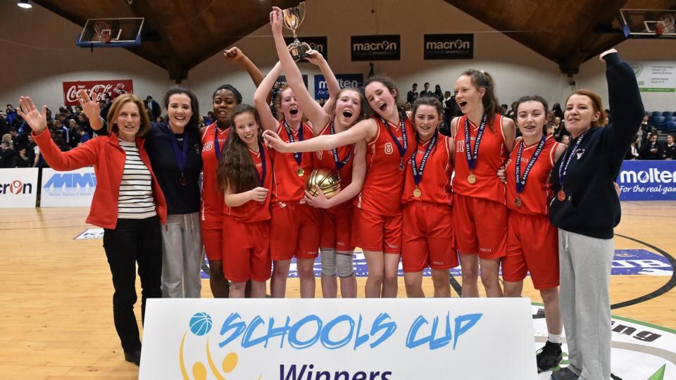 Colaiste Chiarain Leixlip players celebrate after the game. All-Ireland Schools Cup U16A Girls Final, Colaiste Chiarain Leixlip v Gael Cholaiste Mhuire A.G. Photograph: David Maher/Sportsfile