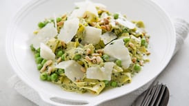 Hand-rolled pappardelle with lemon, garden peas, pea & basil pesto
