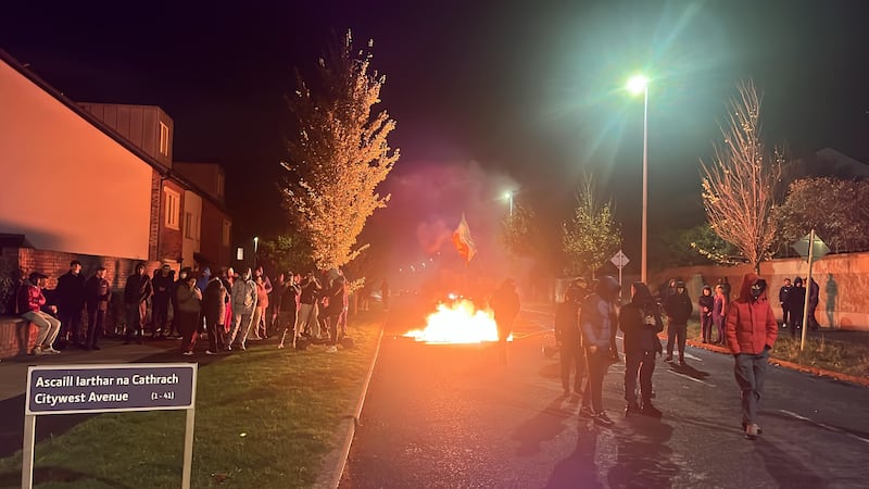 The scene of a major disturbance at Citywest. Hotel, Saggart, Co Dublin on Tuesday night. Photograph: Cian O'Connell