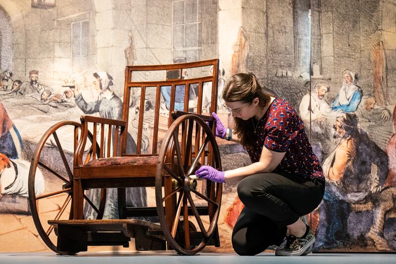 Florence Nightingale's wheelchair is installed at the Florence Nightingale Museum in the grounds of St Thomas' Hospital, London, following following a successful fundraising appeal, allowing it to be displayed in the UK for the first time. Picture date: Monday June 12, 2023. PA Photo. See PA story HERITAGE Nightingale. Photo credit should read: Aaron Chown/PA Wire