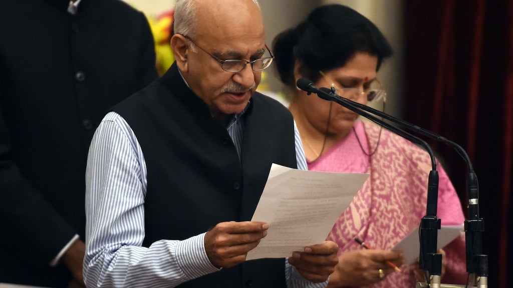 MJ Akbar during his swearing-in ceremony as a minister. Photograph: Prakash Singh/AFP/Getty Images