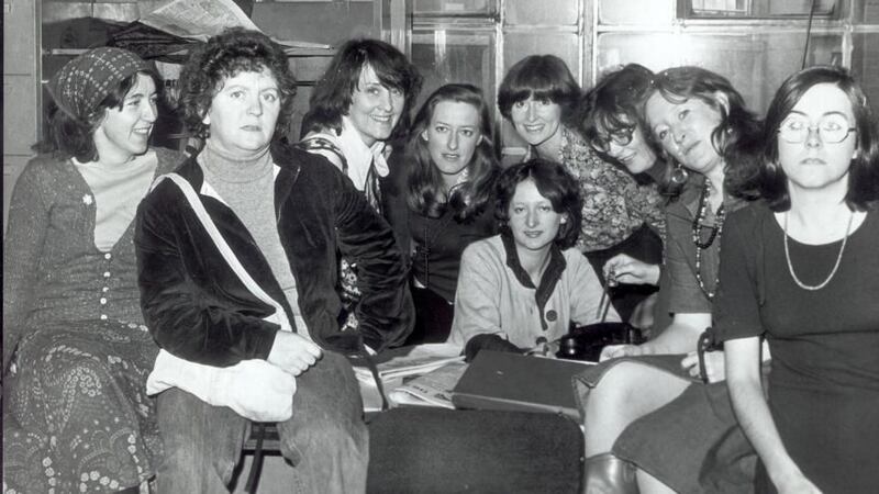 Nell McCafferty with fellow Irish Times journalists Maeve Donnellan, Mary Maher, Geraldine Kennedy, Gabrielle Williams, Renagh Holohan, Christina Murphy, Mary Cummins and Caroline Walsh