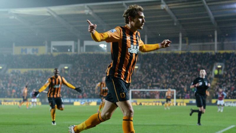 Nikica Jelavic scored Hull City’s opener during their win over fellow relegation strugglers Aston Villa as the KC Stadium. (Photograph:  OLI SCARFF/AFP/Getty Images)