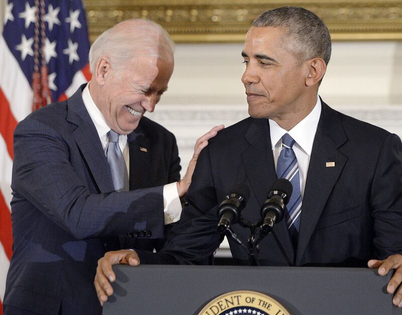Joe Biden with Barack Obama at the White House in 2017. Photograph: Olivier Douliery/Pool/Getty