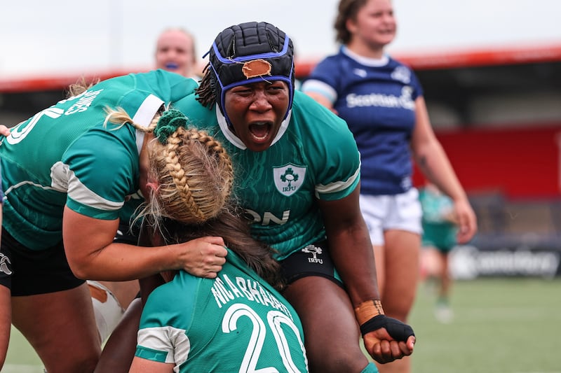 Ireland's Linda Djougang playing against Scotland in a warm-up game. Photograph: INPHO/ Ben Brady