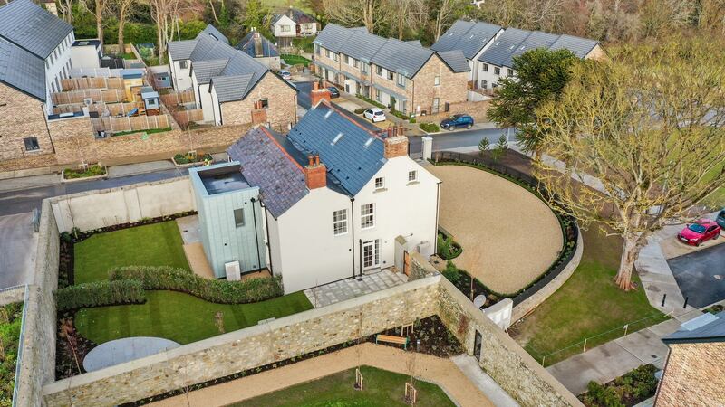 Drone shot showing Number 2 with zinc clad extension, and Number 1 to front of Rockville House.