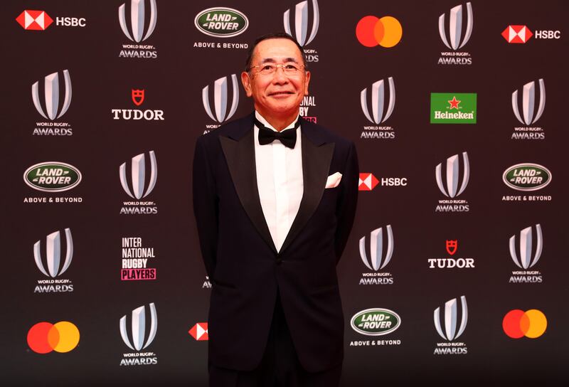 Masashi Konno poses for a photo on behalf of his father Shiggy Konno when he was inducted into the Hall of Fame in 2019. Photograph: Matt Roberts/Getty Images