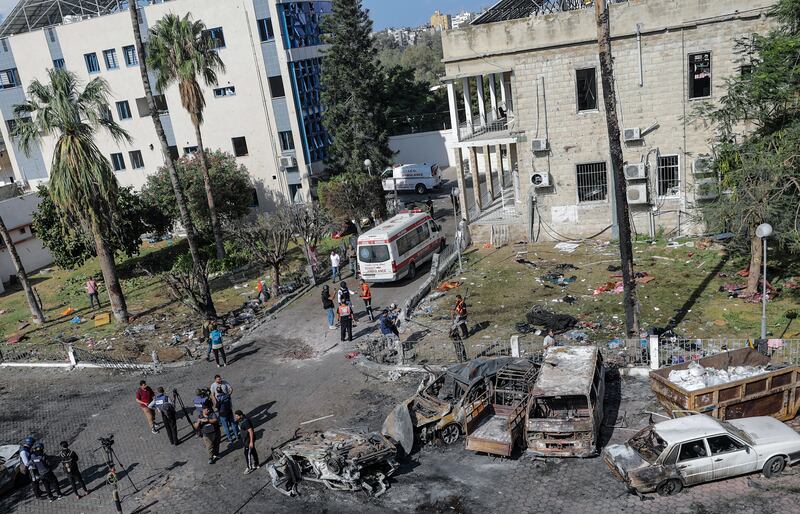The scene at Al-Ahli hospital in Gaza on October 18th, 2023, after the building was hit by an air strike on Tuesday. Photograph: Mohammed Saber