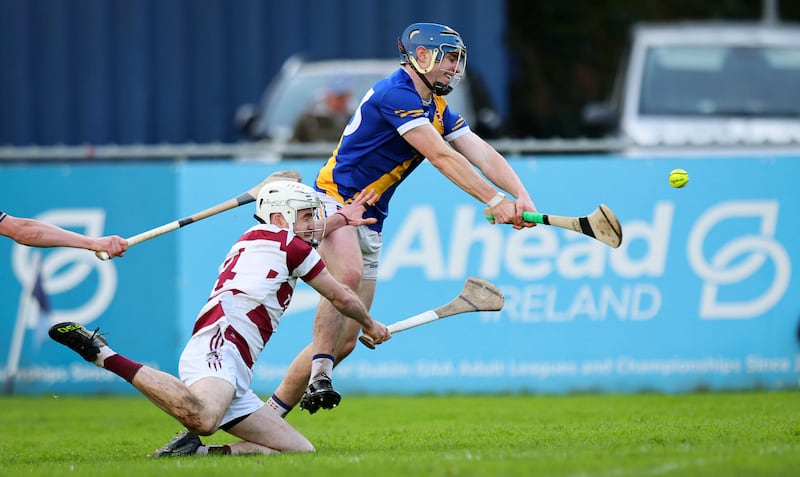 Vince Morgan scores Loughrea’s second goal in Sunday's All-Ireland club SHC semi-final victory against Slaughtneil at Parnell Park. Photograph: Ryan Byrne/Inpho