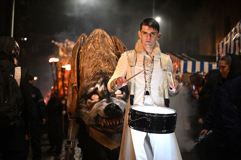 The Bram Stoker Festival Macnas parade on Moore Street, Dublin, last night celebrates the legacy of the author of Dracula, Photograph: Bryan Meade