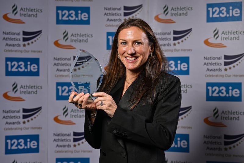 Caitríona Jennings with her Ultra Runner of the Year award at the National Athletics Awards ceremony in Dublin last month. Photograph: Sam Barnes/Sportsfile