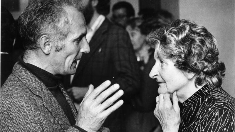 Molly Keane at the  1984 Hennessy Literary Awards with  medallist Vincent Mahon. Photograph: Matt Kavanagh