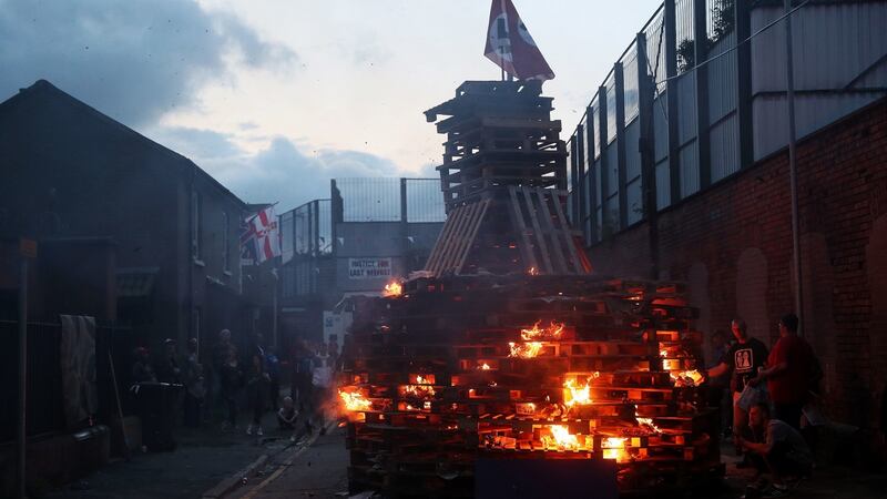 The “Eleventh night”  bonfire in Cluan Place, Belfast. Photograph: Brian Lawless/PA